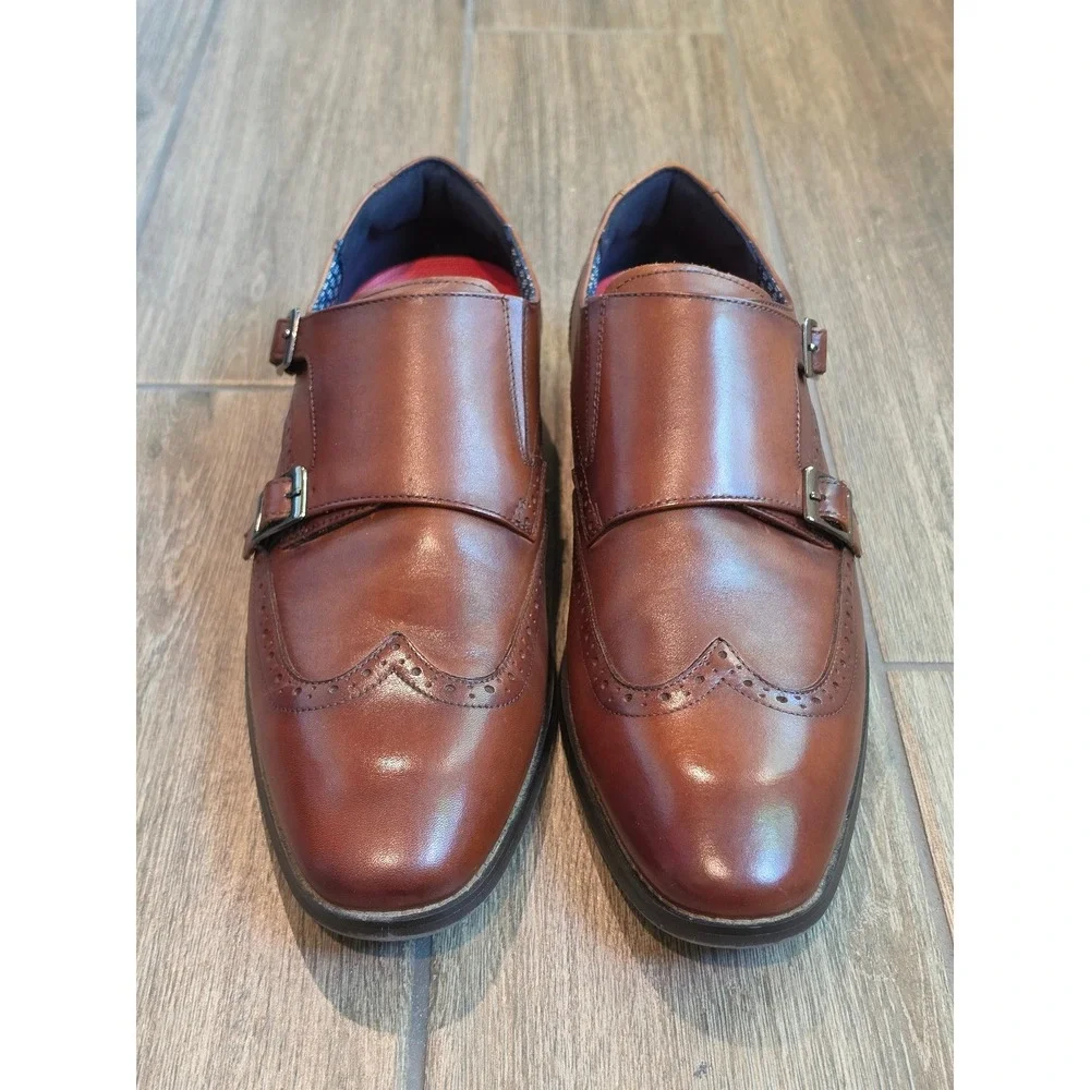 Stacy Adams Karson Mens Cognac Brown Leather Double Monk Strap Wingtip Shoes 10M